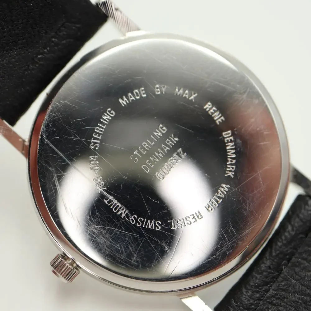 Sterling Denmark by Max Rene Silver Tone 32mm Watch Swiss Leather w New Battery